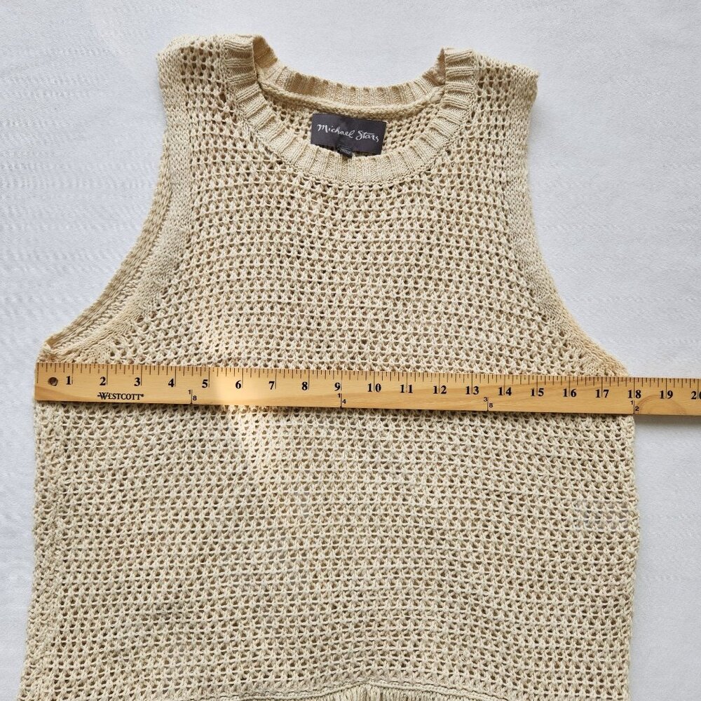 Michael Stars Crochet Fringe Knit Sleeveless Top Beige Soft Comfy Festival Boho - Picture 11 of 12